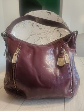 Cole Haan Patent Leather Shoulder Bag in Deep Plum